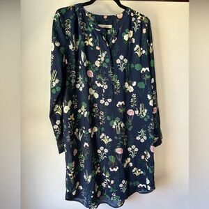 LOFT Floral Long Sleeve Dress - Navy and Green